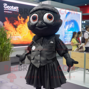 Black Goldfish mascot costume character dressed with a Pleated Skirt and Smartwatches