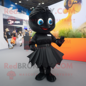 Black Goldfish mascot costume character dressed with a Pleated Skirt and Smartwatches