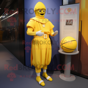 Lemon Yellow Swiss Guard mascot costume character dressed with a Jumpsuit and Anklets