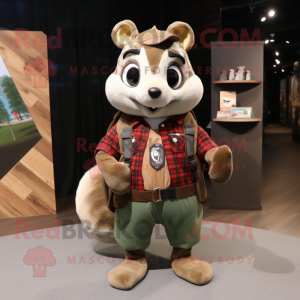Olive Flying Squirrel mascot costume character dressed with a Flannel Shirt and Scarf clips