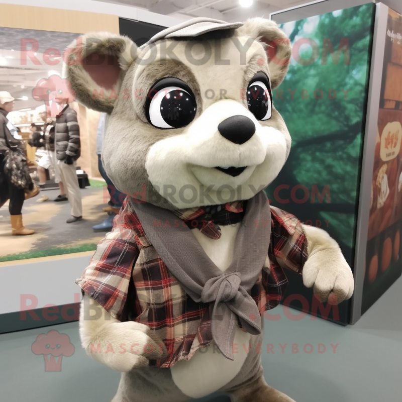 Olive Flying Squirrel mascot costume character dressed with a Flannel Shirt and Scarf clips Olive Flying Squirrel mascot costume character dressed with a Flannel Shirt and Scarf clips