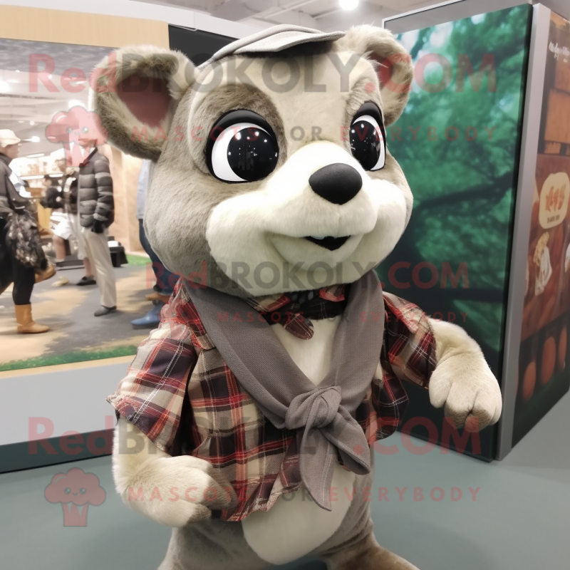 Olive Flying Squirrel mascot costume character dressed with a Flannel Shirt and Scarf clips