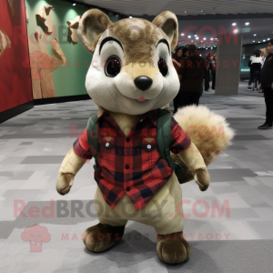Olive Flying Squirrel mascot costume character dressed with a Flannel Shirt and Scarf clips