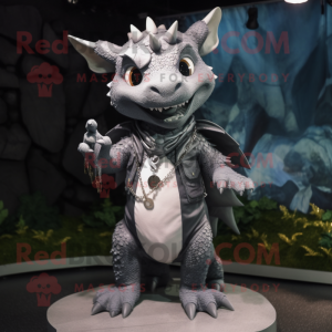 Gray Dragon mascot costume character dressed with a Raincoat and Necklaces