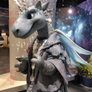 Gray Dragon mascot costume character dressed with a Raincoat and Necklaces