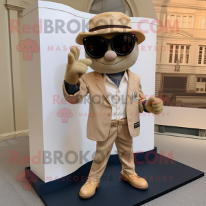 Tan Attorney mascot costume character dressed with a Oxford Shirt and Sunglasses