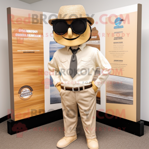 Tan Attorney mascot costume character dressed with a Oxford Shirt and Sunglasses