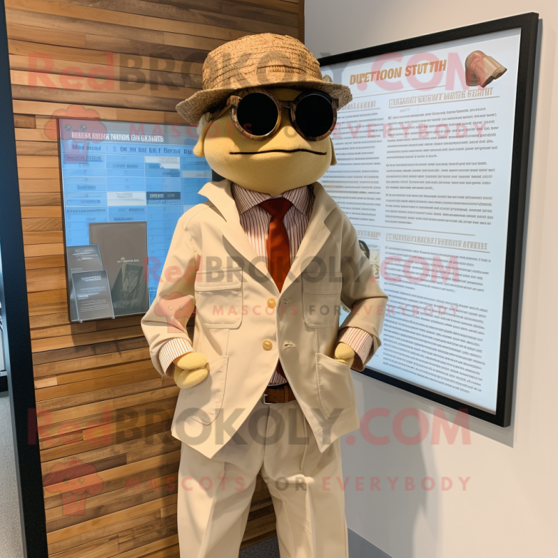 Tan Attorney mascot costume character dressed with a Oxford Shirt and Sunglasses Tan Attorney mascot costume character dressed with a Oxford Shirt and Sunglasses