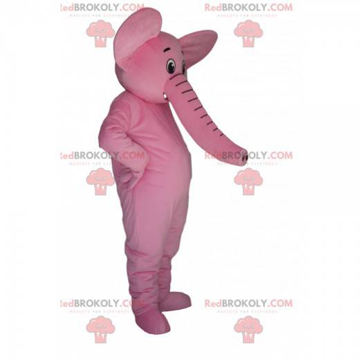 Mascotte d'éléphant rose très heureux. Costume d'éléphant -