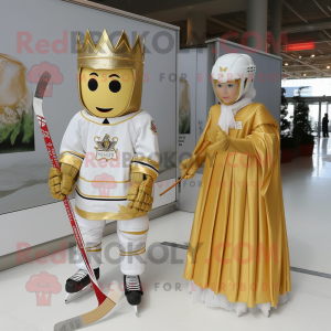 Gold Ice Hockey Stick mascot costume character dressed with a Wedding Dress and Earrings