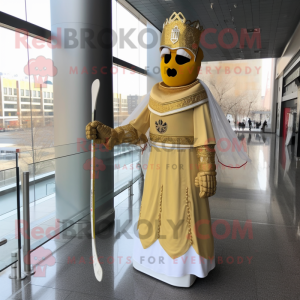 Gold Ice Hockey Stick mascot costume character dressed with a Wedding Dress and Earrings