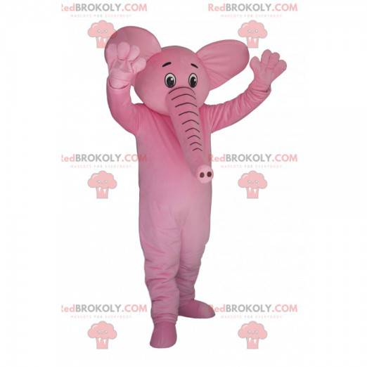 Veldig glad rosa elefantmaskot. Elefantdrakt - Redbrokoly.com