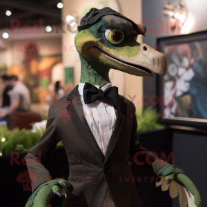Olive Utahraptor mascot costume character dressed with a Tuxedo and Ties
