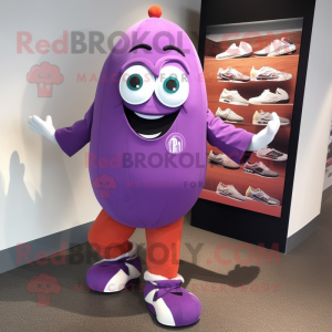 Purple Clam Chowder mascot costume character dressed with a Yoga Pants and Shoe laces