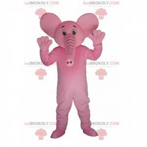 Mascote elefante rosa muito feliz. Fantasia de elefante -