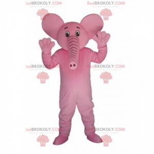 Mycket glad rosa elefantmaskot. Elefantdräkt - Redbrokoly.com