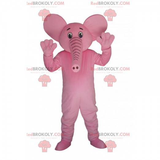 Mascotte elefante rosa molto felice. Costume da elefante -