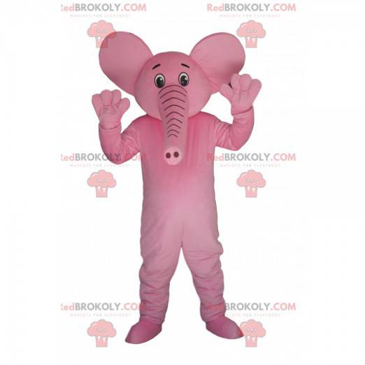 Mycket glad rosa elefantmaskot. Elefantdräkt - Redbrokoly.com
