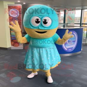 Cyan Bagels mascot costume character dressed with a Mini Skirt and Anklets