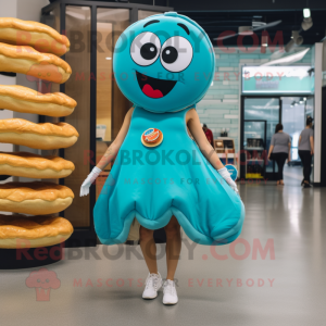 Cyan Bagels maskot kostume...