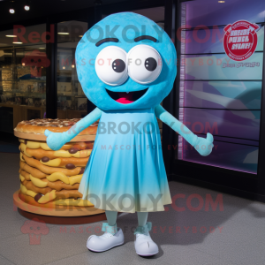 Cyan Bagels mascot costume character dressed with a Mini Skirt and Anklets