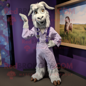 Lavender Boer Goat mascot costume character dressed with a Jumpsuit and Cufflinks