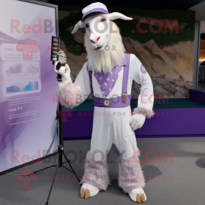 Lavender Boer Goat mascot costume character dressed with a Jumpsuit and Cufflinks