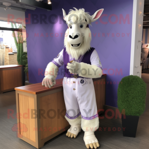 Lavender Boer Goat mascot costume character dressed with a Jumpsuit and Cufflinks