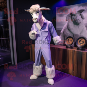 Lavender Boer Goat mascot costume character dressed with a Jumpsuit and Cufflinks