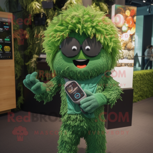 Forest Green Ramen mascot costume character dressed with a Swimwear and Smartwatches