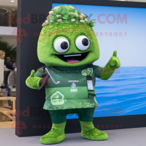 Forest Green Ramen mascot costume character dressed with a Swimwear and Smartwatches
