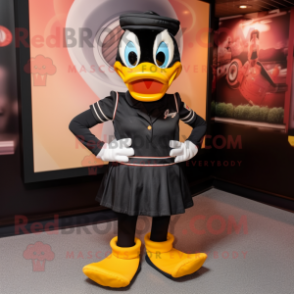 Black Duck mascot costume character dressed with a Jeggings and Headbands