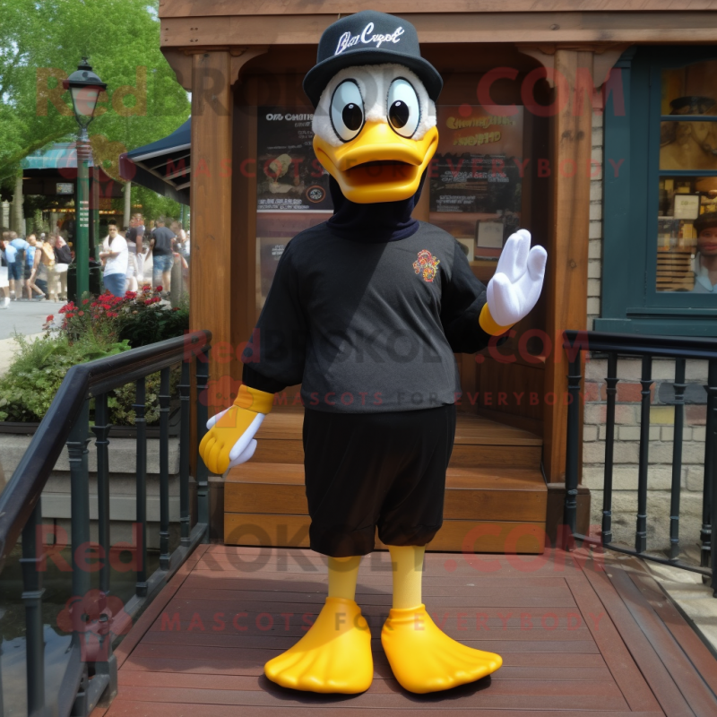 Black Duck mascot costume character dressed with a Jeggings and Headbands Black Duck mascot costume character dressed with a Jeggings and Headbands