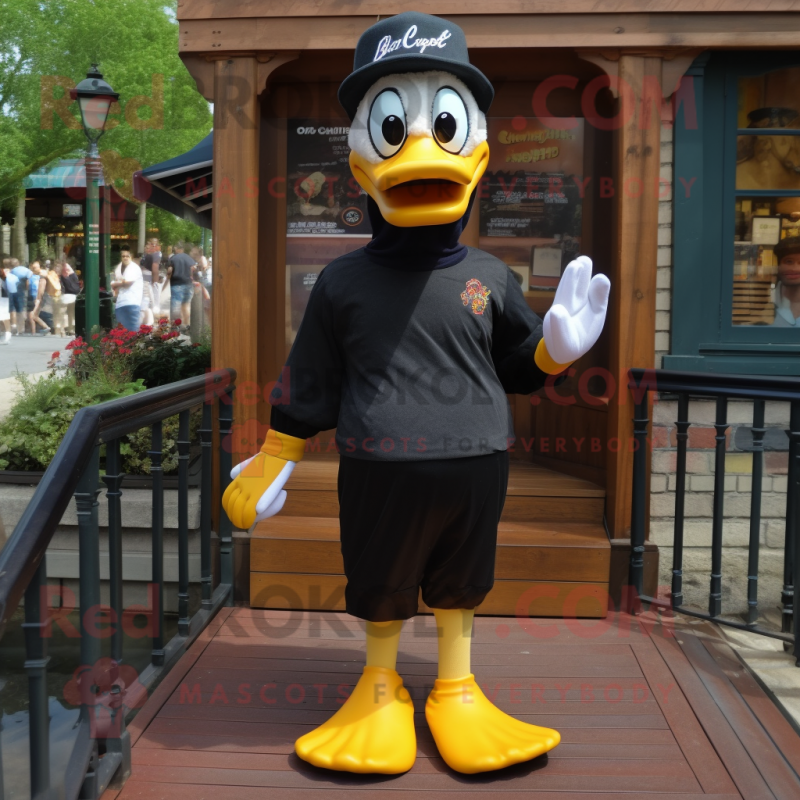 Black Duck mascot costume character dressed with a Jeggings and Headbands