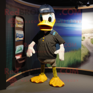 Black Duck mascot costume character dressed with a Jeggings and Headbands