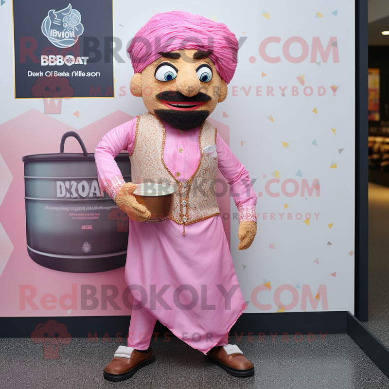 Pink Biryani mascot costume character dressed with a Oxford Shirt and Belts