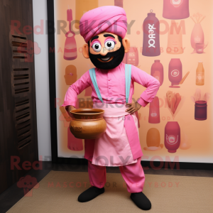 Pink Biryani mascot costume character dressed with a Oxford Shirt and Belts