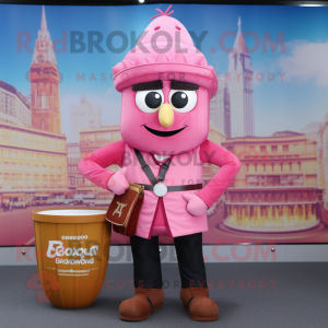 Pink Biryani mascot costume character dressed with a Oxford Shirt and Belts