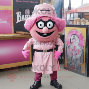 Pink Biryani mascot costume character dressed with a Oxford Shirt and Belts