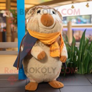 Tan Guinea Pig mascot costume character dressed with a Shorts and Scarves