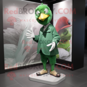 Green Archeopteryx mascot costume character dressed with a Suit and Shoe laces