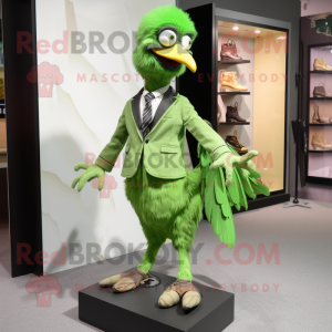 Green Archeopteryx mascot costume character dressed with a Suit and Shoe laces