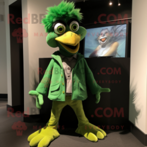 Green Archeopteryx mascot costume character dressed with a Suit and Shoe laces