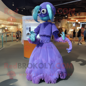 Lavender Lobster Bisque mascot costume character dressed with a Evening Gown and Smartwatches
