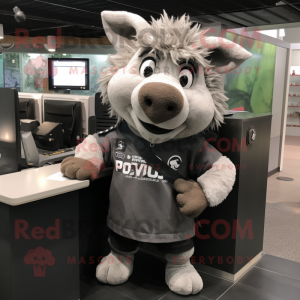 Gray Wild Boar mascot costume character dressed with a T-Shirt and Keychains