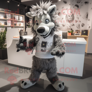 Gray Wild Boar mascot costume character dressed with a T-Shirt and Keychains