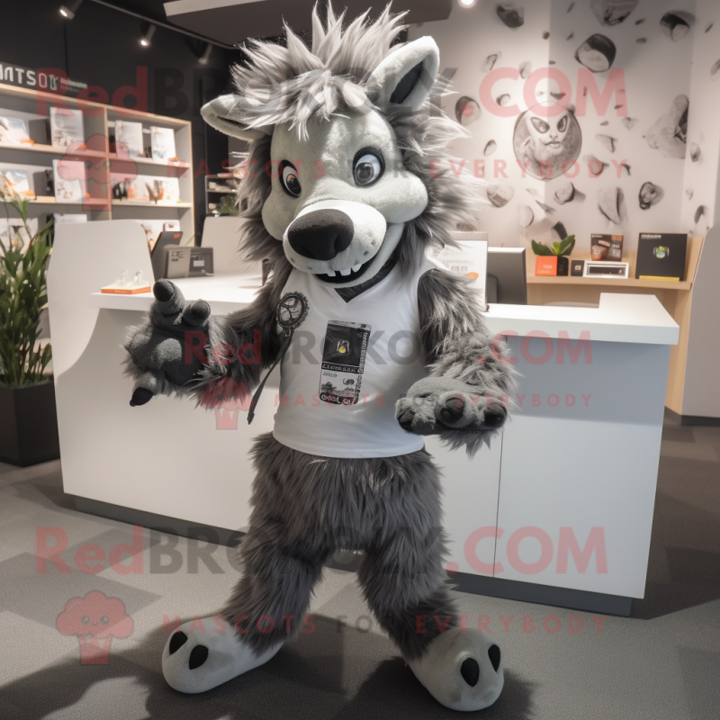 Gray Wild Boar mascot costume character dressed with a T-Shirt and Keychains Gray Wild Boar mascot costume character dressed with a T-Shirt and Keychains