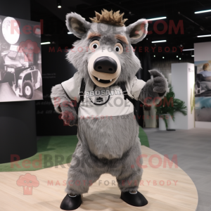 Gray Wild Boar mascot costume character dressed with a T-Shirt and Keychains