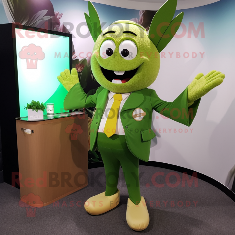 Olive Tooth Fairy mascot costume character dressed with a Suit Pants and Wallets Olive Tooth Fairy mascot costume character dressed with a Suit Pants and Wallets