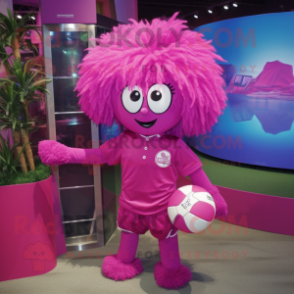 Magenta Volleyball Ball mascot costume character dressed with a Blouse and Hair clips